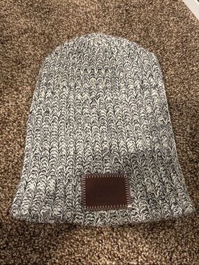 Love Your Melon Knit Beanie with Leather Patch - Black & Cream